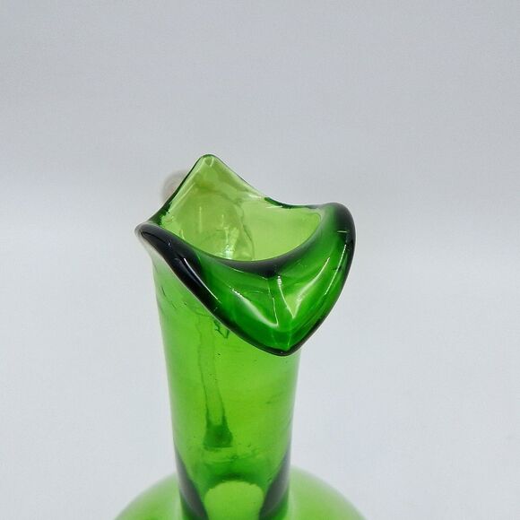 Hand Blown Green Glass Pedestal Ewer Pitcher Clear Handle Footed Decanter 12 In - Picture 7 of 13